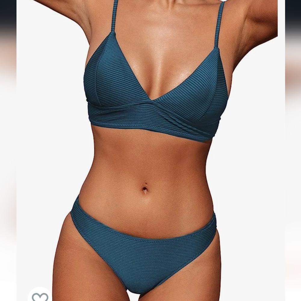 New! CUPSHE Women Bikini Set Solid Color Sexy Triangle Two Piece Swimsuit